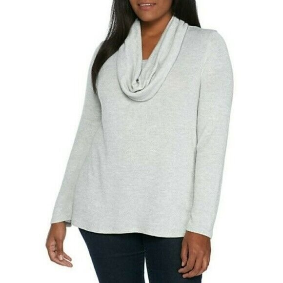 new Directions Metallic Silver Crew Scarf Neck Knit Sweater Plus Size XL / 0X - Picture 1 of 8